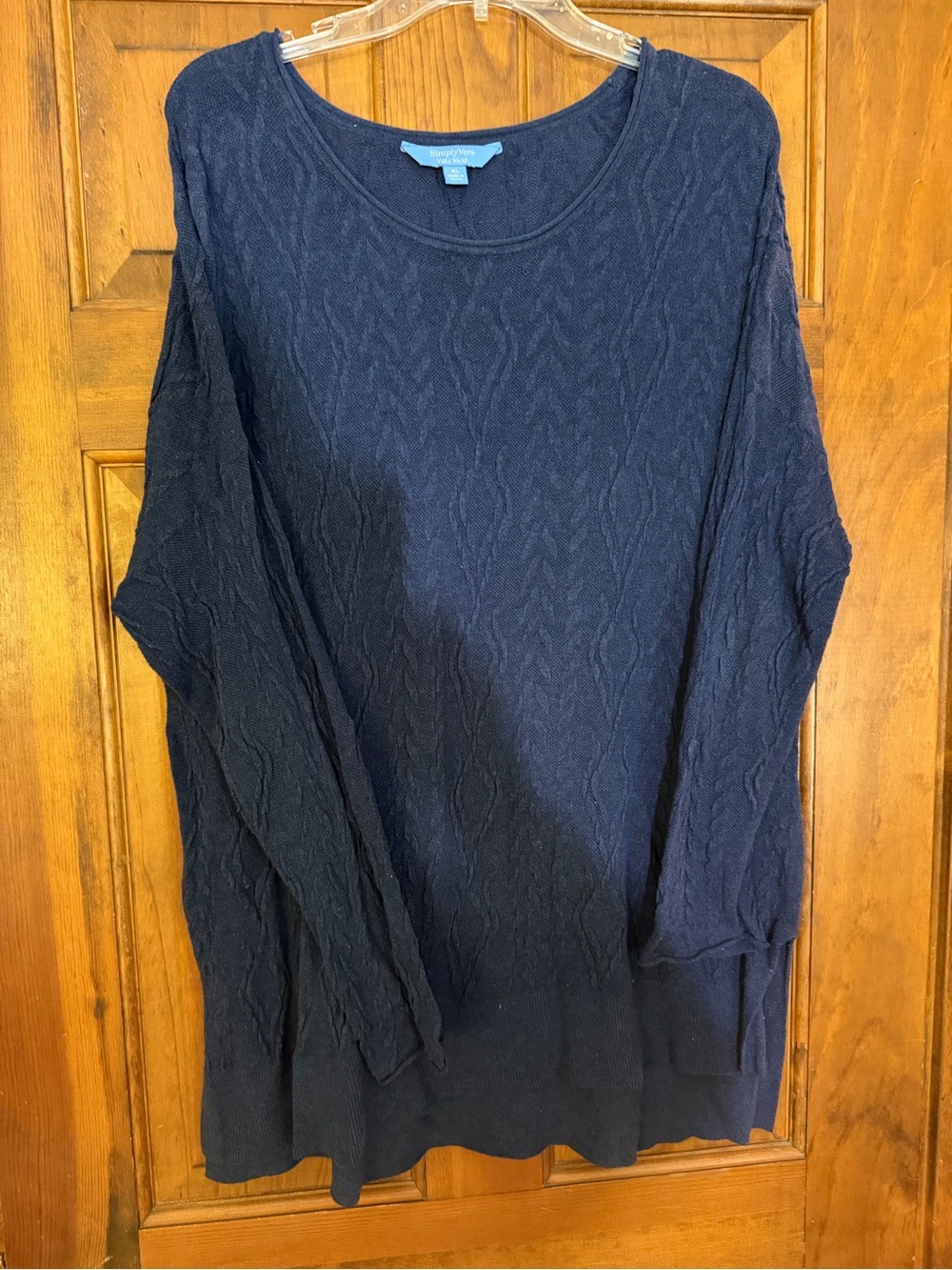 Simply Vera Vera Wang Women XL Navy Cable Knit Sweater Cotton Pullover